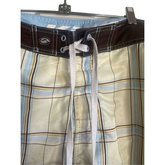 Kirra Mens Yellow Blue Plaid Surfer Board Short Size 36 - Picture 3 of 16